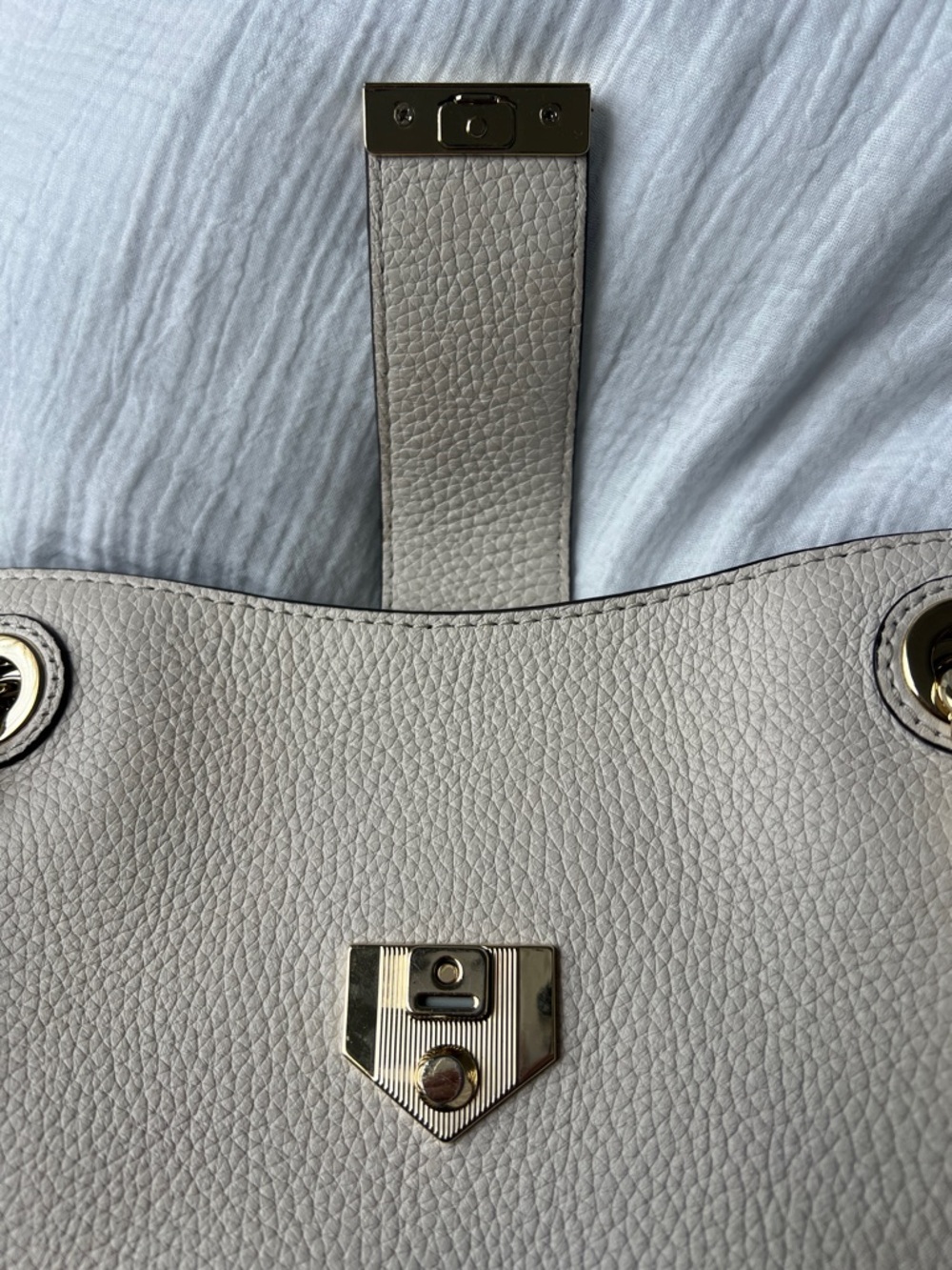 Michael Kors White Leather Satchel Tote Bag Large MK Logo Handbag - Picture 9 of 11